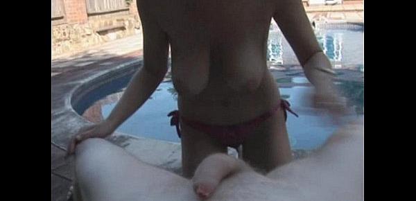  Angry topless girlfriend gives a harsh handjob